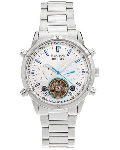 Heritor Wilhelm Semi-skeleton Bracelet Watch W/day/date Stainless Steel - White
