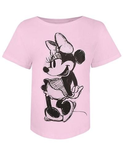 Disney Ladies Minnie Mouse Sketch Cotton T-Shirt (Light) - Pink