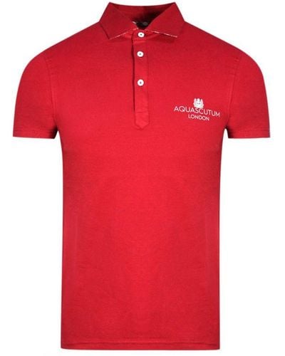 Aquascutum London Bold Logo Polo Shirt Cotton - Red