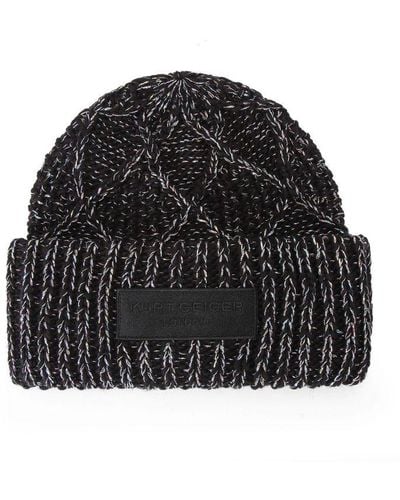 Kurt Geiger Metallic Knit Beanie Hat - Black