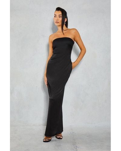 MissPap Satin Bandeau Pocket Detail Maxi Dress - Black