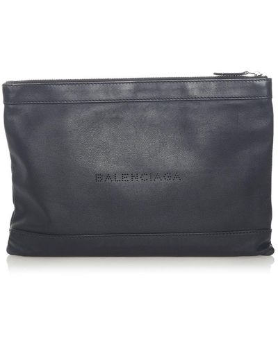 Balenciaga Vintage Navy Clip Clutch Bag Black Calf Leather - Grey