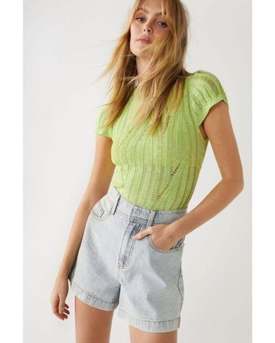 Warehouse Laddered Knit Top Viscose - Green
