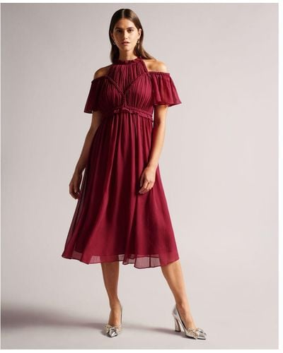 Ted Baker Paigei Rope Detail Midi Dress, Deep - Red