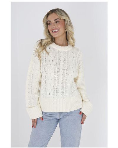 Brave Soul Ivory 'tahlio' Crew Neck Cable Knit Jumper - White