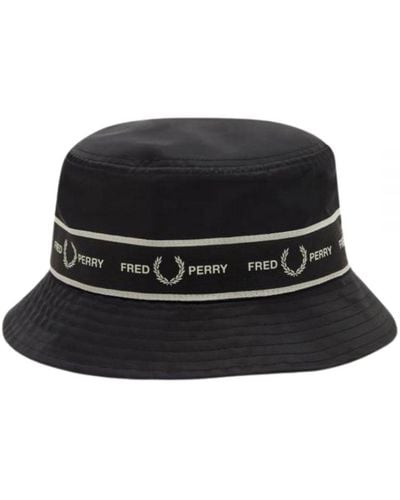 Fred Perry Graphic Tape Black Bucket Hat - Zwart