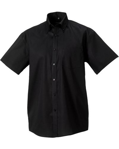 Russell Collection Short Sleeve Ultimate Non-Iron Shirt () Cotton - Black