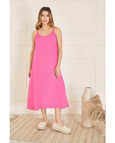 Yumi' Italian Linen Relaxed Fit Midi Sundress - Pink