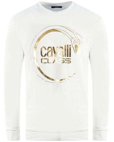 Class Roberto Cavalli Piercing Snake Logo Sweatshirt - White