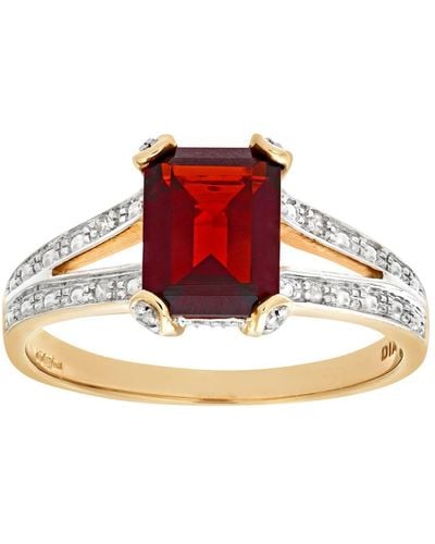 DIAMANT L'ÉTERNEL 9Ct Single Stone Garnet With Diamond Set Collette And Shoulders Ladies Ring - Red