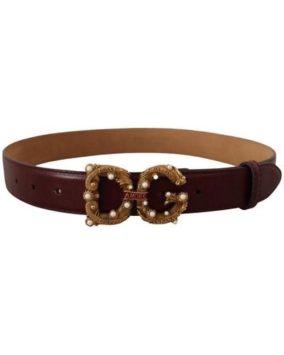 Dolce & Gabbana Amore Leather Belt With Vintage-brass Logo Buckle - Brown