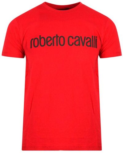 Roberto Cavalli Logo Print T-Shirt Cotton - Red