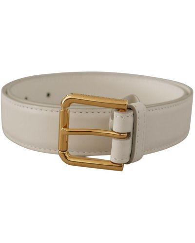 Dolce & Gabbana Calf Leather Tone Logo Metal Buckle Belt - White