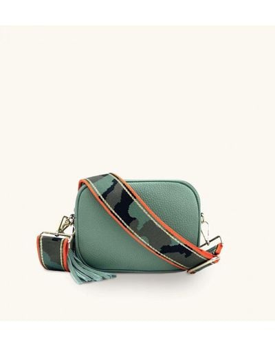 Apatchy London Pistachio Leather Crossbody Bag With & Stripe Camo Strap - Green