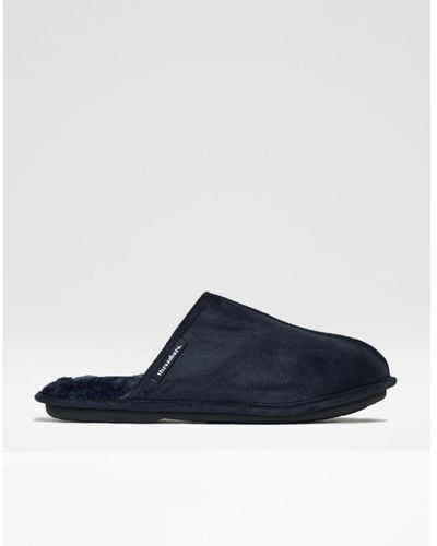 Threadbare Navy 'lewes' Faux Fur Lined Suedette Mule Slippers - Blue