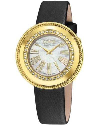 Gevril Gandria Swiss Diamond Mop Dial, Genuine Italian Made Leather Watch - Metallic
