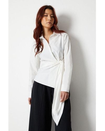 Warehouse Wrap Over Tie Front Shirt - White