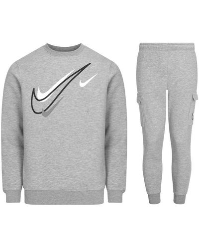Nike Sportswear Multi Swoosh Graphic Fleece Tracksuit Set - Grey