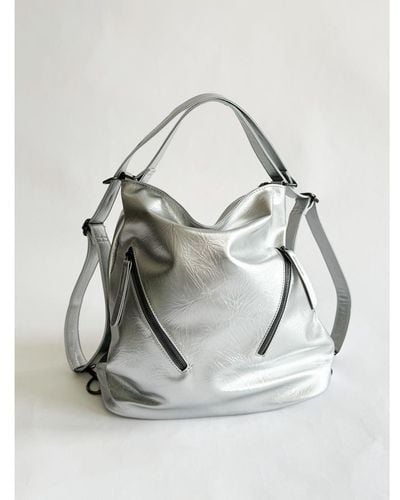 SVNX 2-In-1 Shoulder Bag And Backpack Pu - Grey