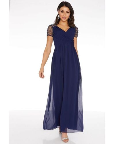 Quiz Wrap Embellished Maxi Dress - Blue