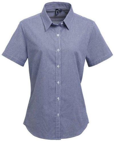 PREMIER Ladies Gingham Short-Sleeved Shirt (/) - Blue