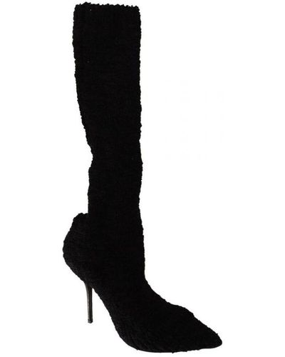Dolce & Gabbana Black Stretch Socks Knee High Booties Shoes Cotton