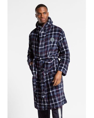 Tokyo Laundry Hooded Check Dressing Gown - Blue