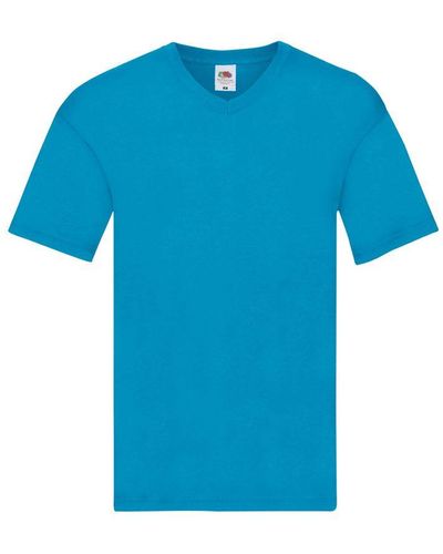 Fruit Of The Loom Original Plain V Neck T-Shirt (Azure) Cotton - Blue