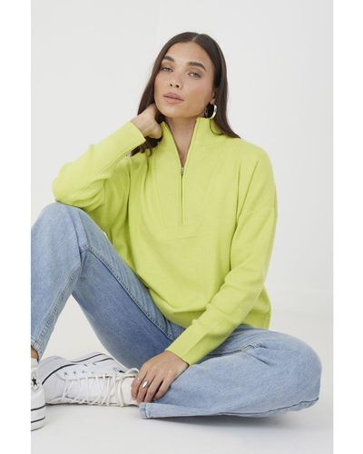 Brave Soul Lime 'Joey' 1/2 Zip Knitted Jumper - Multicolour