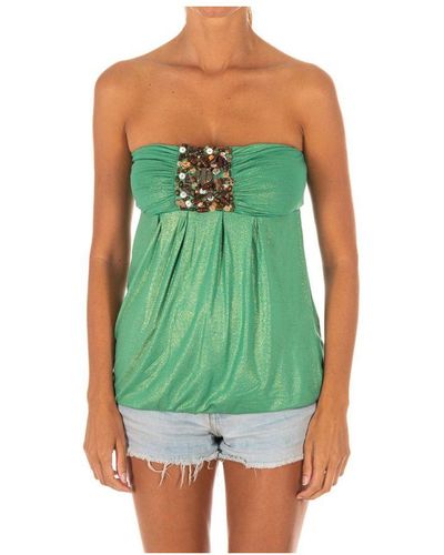 Met S Sleeveless T-shirt With Wide Knit Top Effect 10dmt0084 Viscose - Green