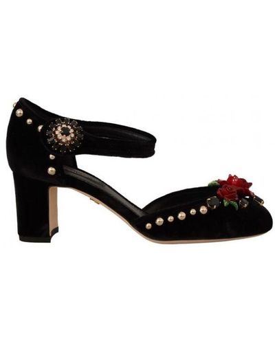Dolce & Gabbana Embellished Ankle Strap Heels Sandals Shoes Viscose - Black