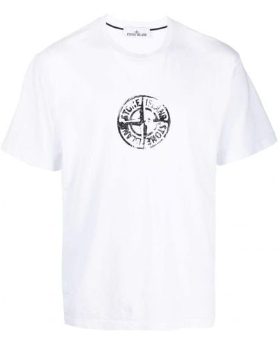 Stone Island Circle Stamp Three T-shirt Met Logoprint In Wit
