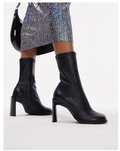 TOPSHOP Bowie Premium Leather Round Toe Heeled Boot - Blue