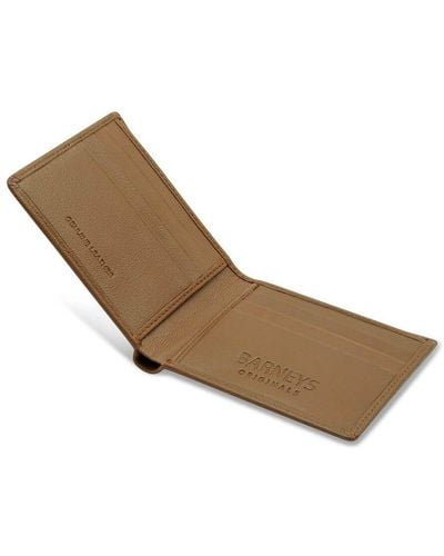 Barneys Originals Tan Leather Bi Fold Rfid Wallet With 6 Card Slots - Natural