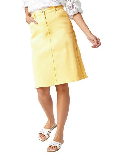 Roman Cotton Denim Stretch Skirt - Yellow