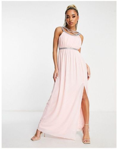 TFNC London Premium Embellished Back And Front Maxi Dress - Pink