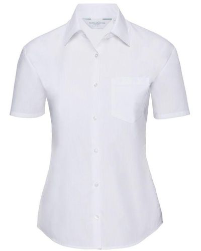 Russell Collection Ladies/ Short Sleeve Poly-Cotton Easy Care Poplin Shirt () - White