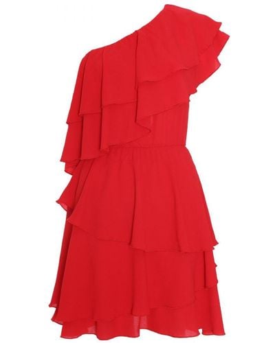 Quiz Red One Shoulder Tiered Mini Dress