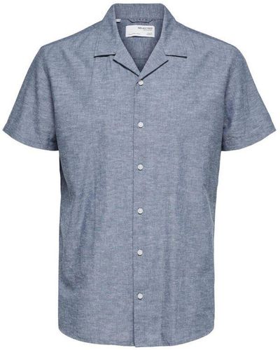 SELECTED Gemêleerd Regular Fit Overhemd Slhregnew Medium Blue Denim - Blauw