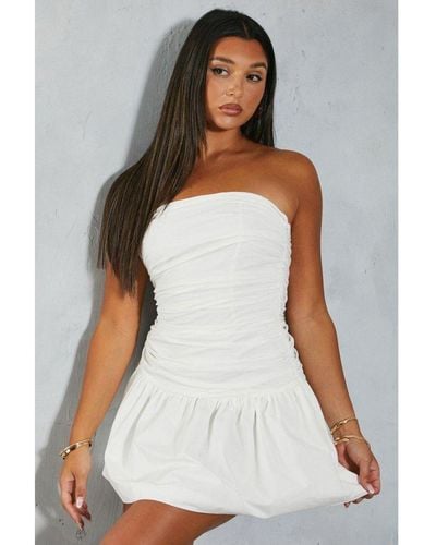 MissPap Poplin Ruched Bandeau Dress - White