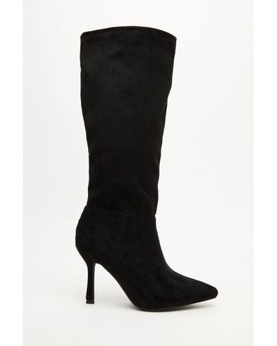 Quiz Black Faux Suede Knee High Heeled Boots