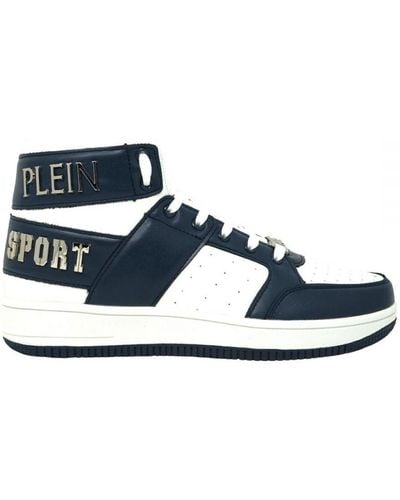 Philipp Plein Hi-top Vet Merk Witte En Marineblauwe Sneakers