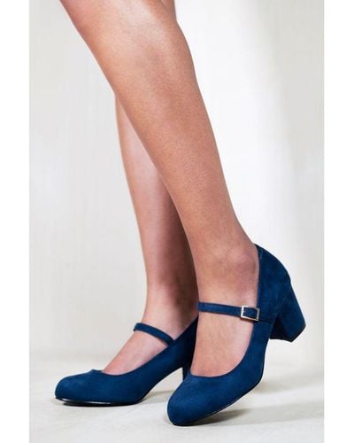 Where's That From Araceli Block Heel Mary Jane Court Shoes - Navy Blue