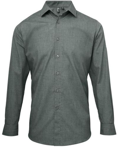 PREMIER Poplin Cross-Dye Roll Sleeve Shirt ( Denim) - Grey