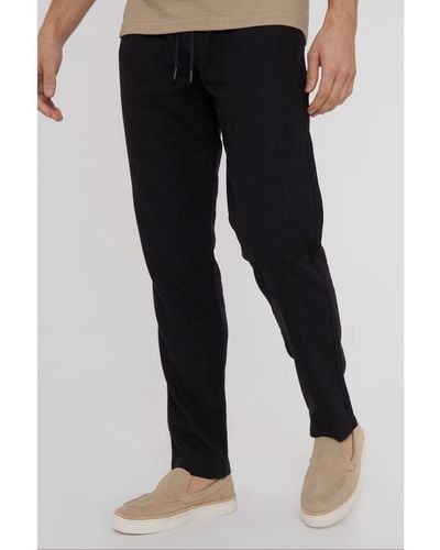 Threadbare 'Fellow' Linen Blend Drawcord Trousers - Black