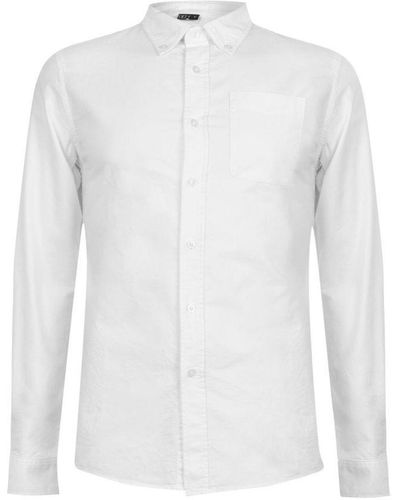 Firetrap Basic Oxford Shirt Long Sleeve Button Fastening Collar Top - White