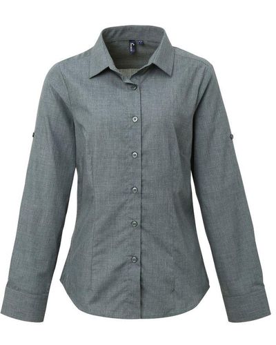 PREMIER Poplin Cross-dye Roll Mouwen Lange Mouwen Shirt (grijze Denim) - Grijs