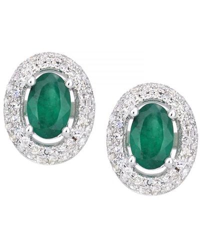 DIAMANT L'ÉTERNEL 9Ct Diamond And Emerald Oval Stud Earrings - Green