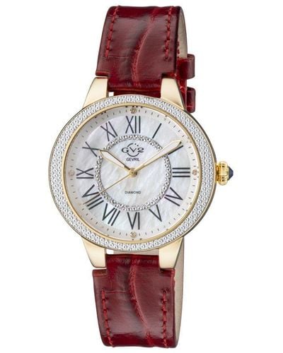 Gevril Gv2 Astor Ii Mother Of Pearl Dial Ipyg Strap Watchh - Red