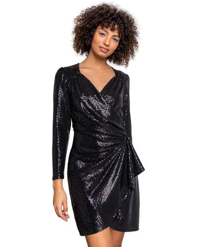 D.u.s.k Sparkle Embellished Ruched Wrap Dress - Black
